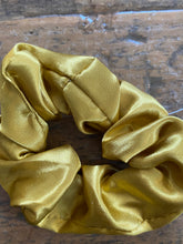 Load image into Gallery viewer, Gold satin scrunchy hair tie
