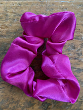 Load image into Gallery viewer, Magenta satin scrunchy hair tie.
