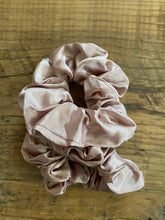 Load image into Gallery viewer, Blush with gray undertones coloured satin scrunchy hair tie.
