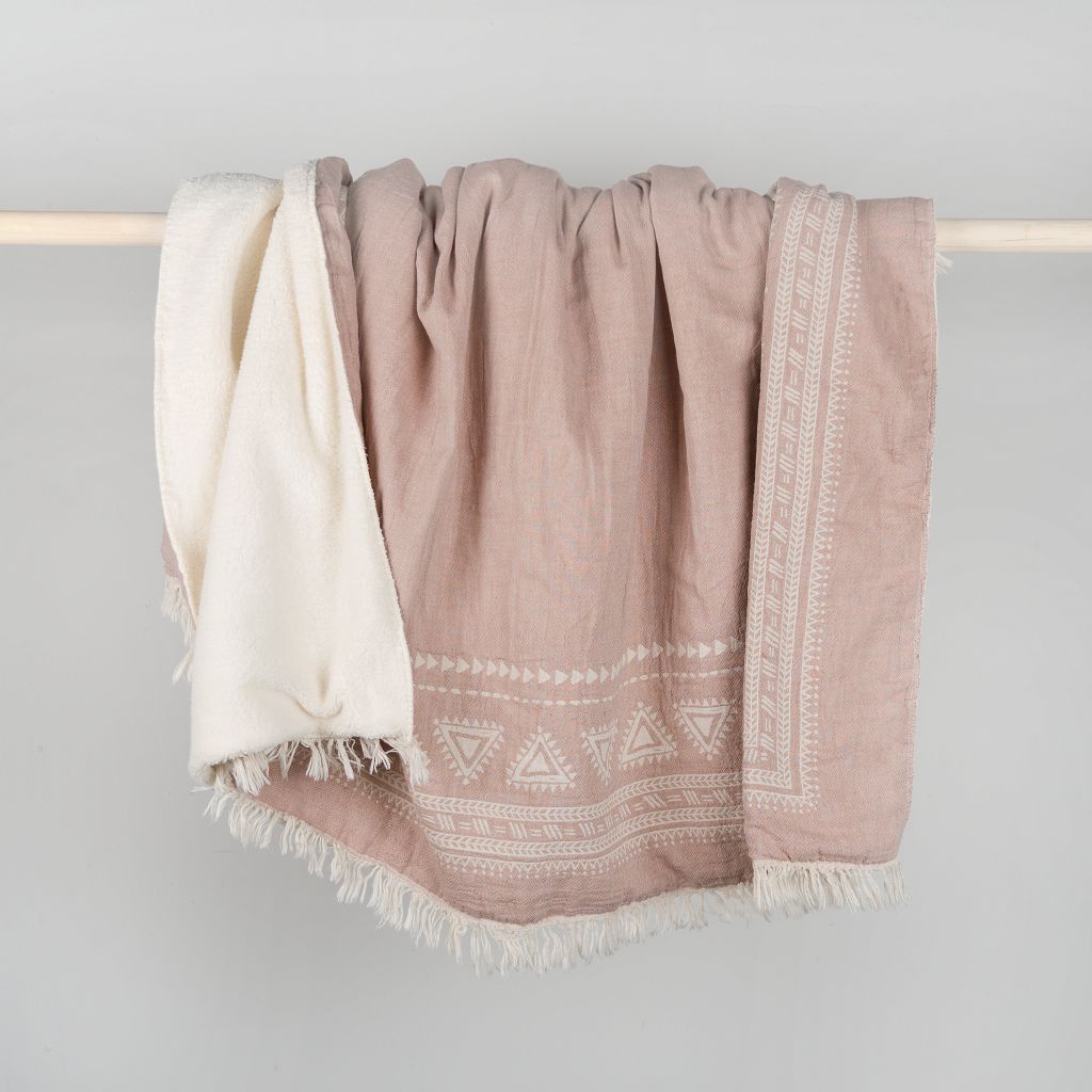 Pokoloko Turkish fleece lined throw/blanket fairtrade artisan made pink Atlas