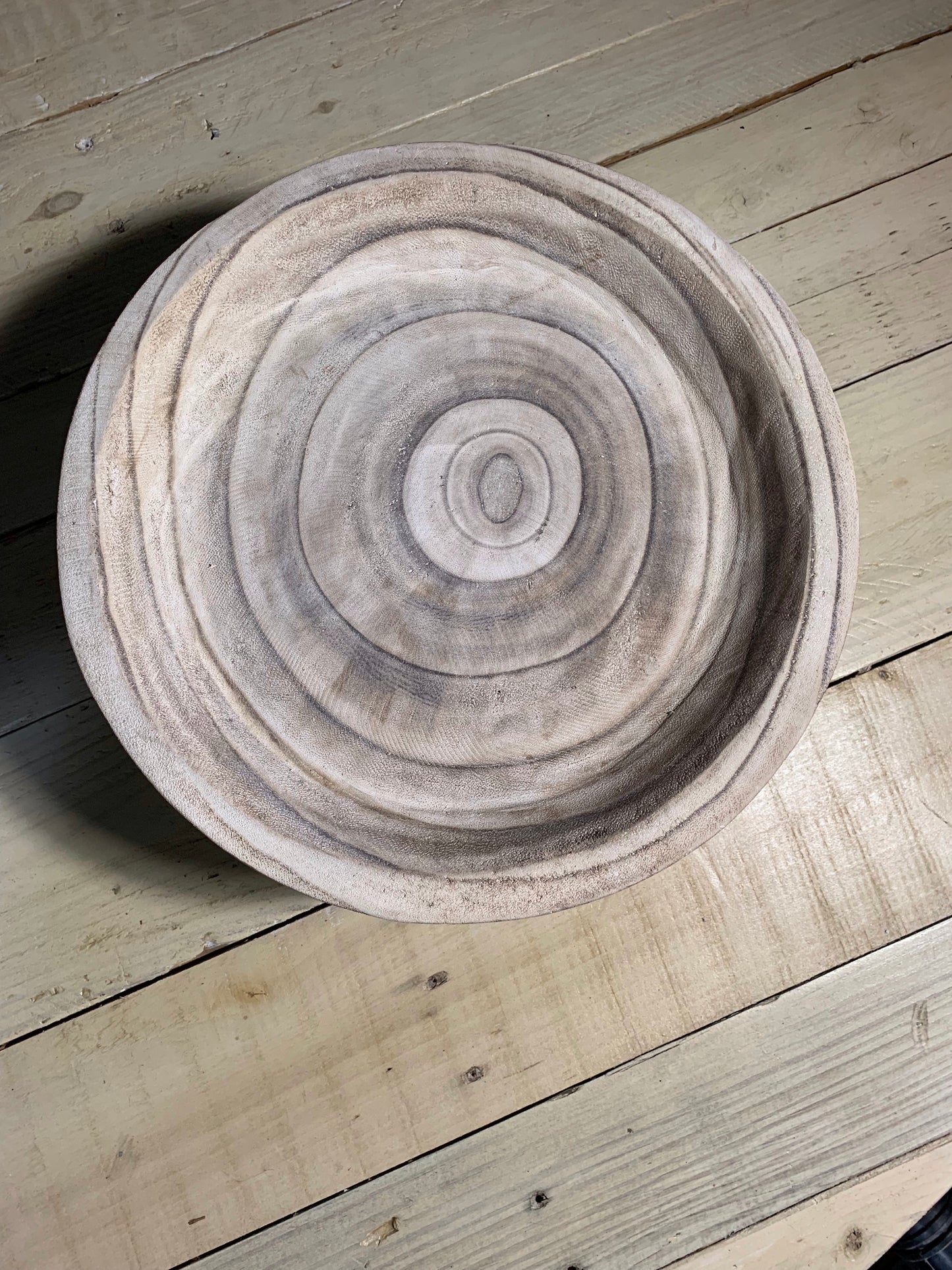 Large wooden shallow bowl with feet