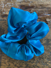 Load image into Gallery viewer, Blue satin scrunchy 
