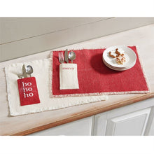 Load image into Gallery viewer, Cream Woven Placemat with red cutlery pouch
