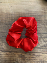 Load image into Gallery viewer, Bright red satin scrunchy hair tie
