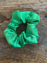 Load image into Gallery viewer, Lush green satin scrunchy hair tie
