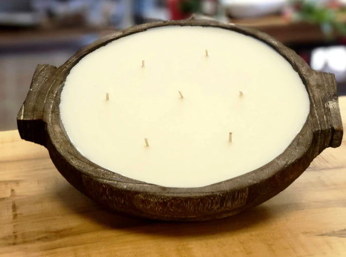Dough bowl Candle - Large Round Dark Wood