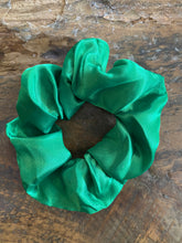 Load image into Gallery viewer, Deep green satin scrunchy hair tie
