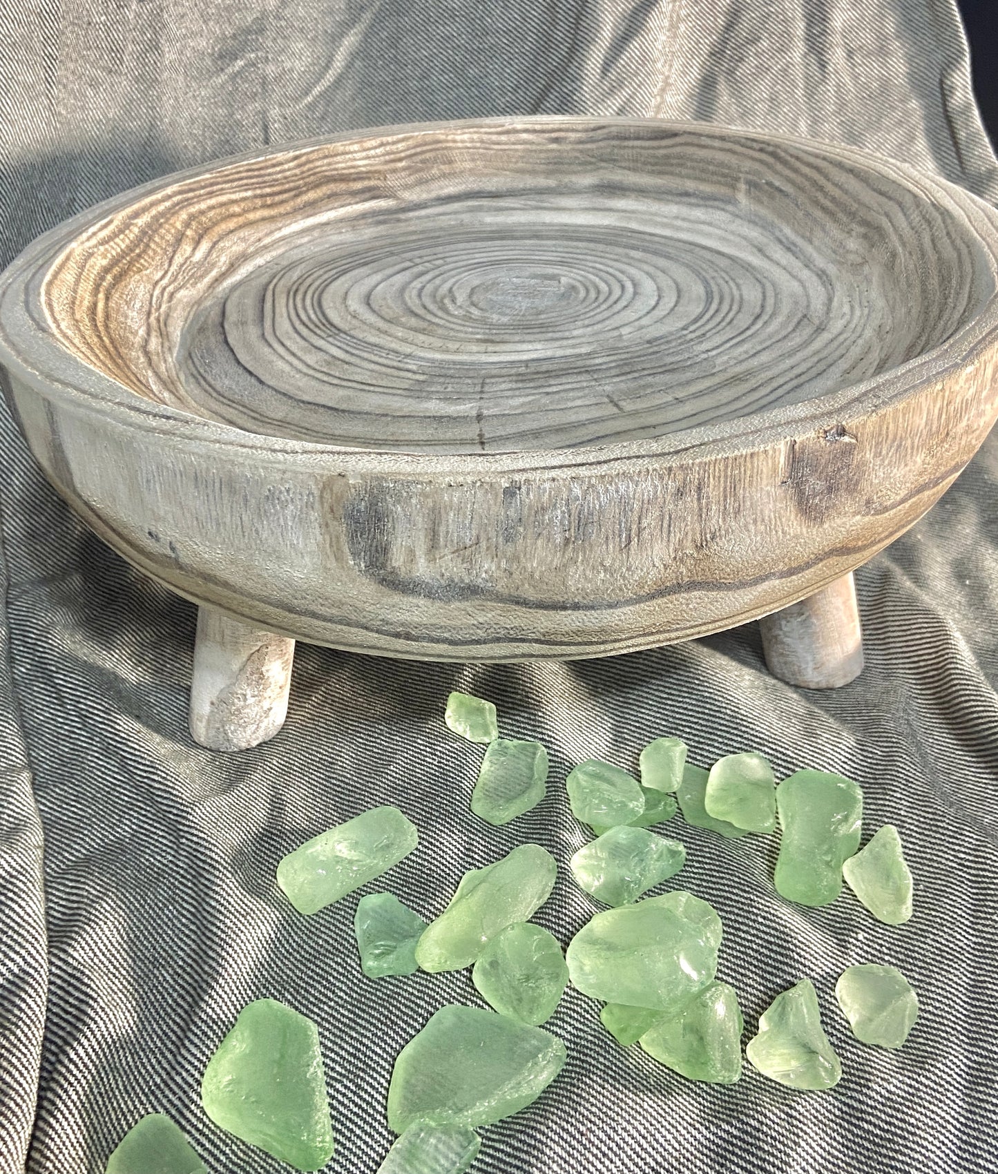 Large wooden shallow bowl with feet