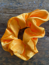 Load image into Gallery viewer, Yellow satin scrunchy hair tie.
