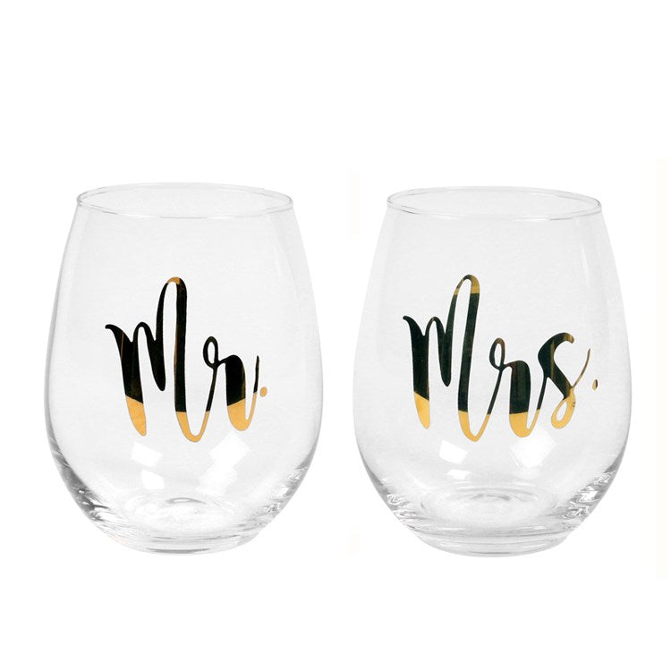 Mr.&Mrs. Stemless Wine Glasses
