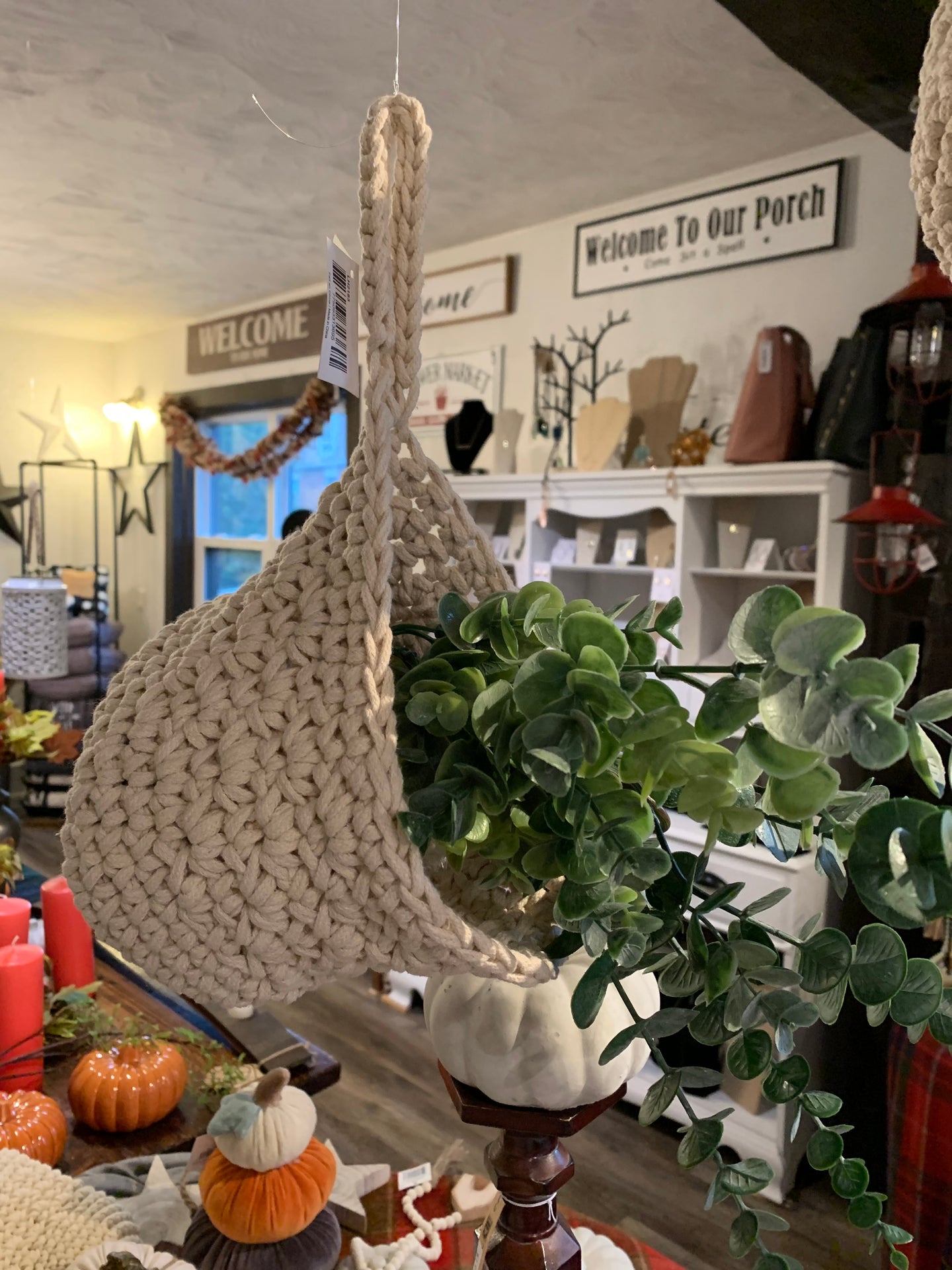Macrame plant basket beige set of two