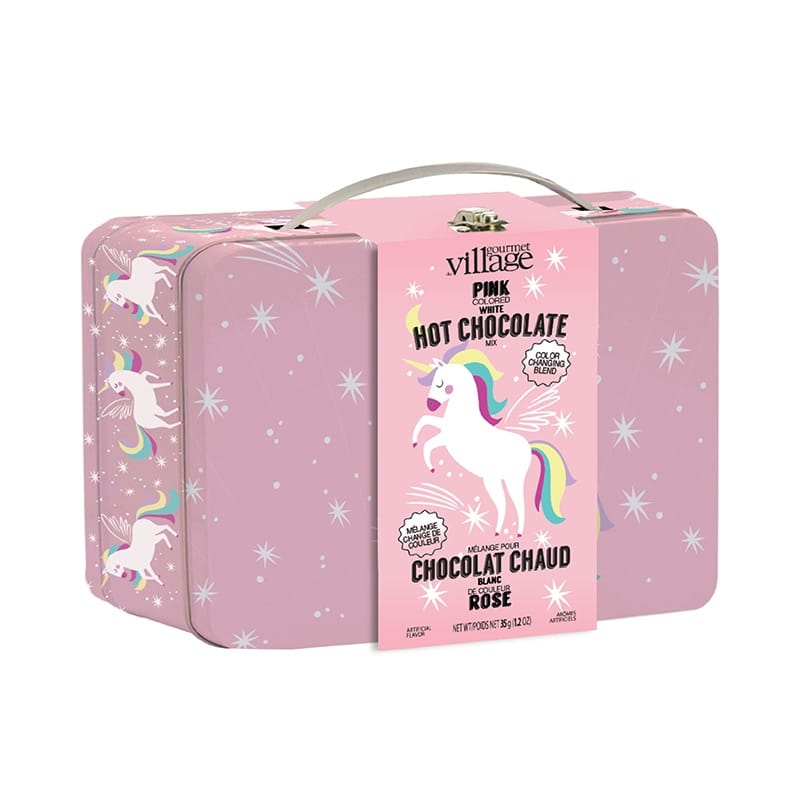 Pink colour changing white hot chocolate unicorn lunch box