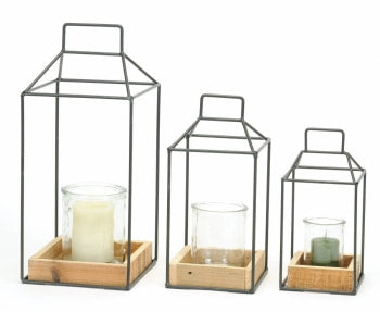 Iron, wood and glass lanterns (set 3)