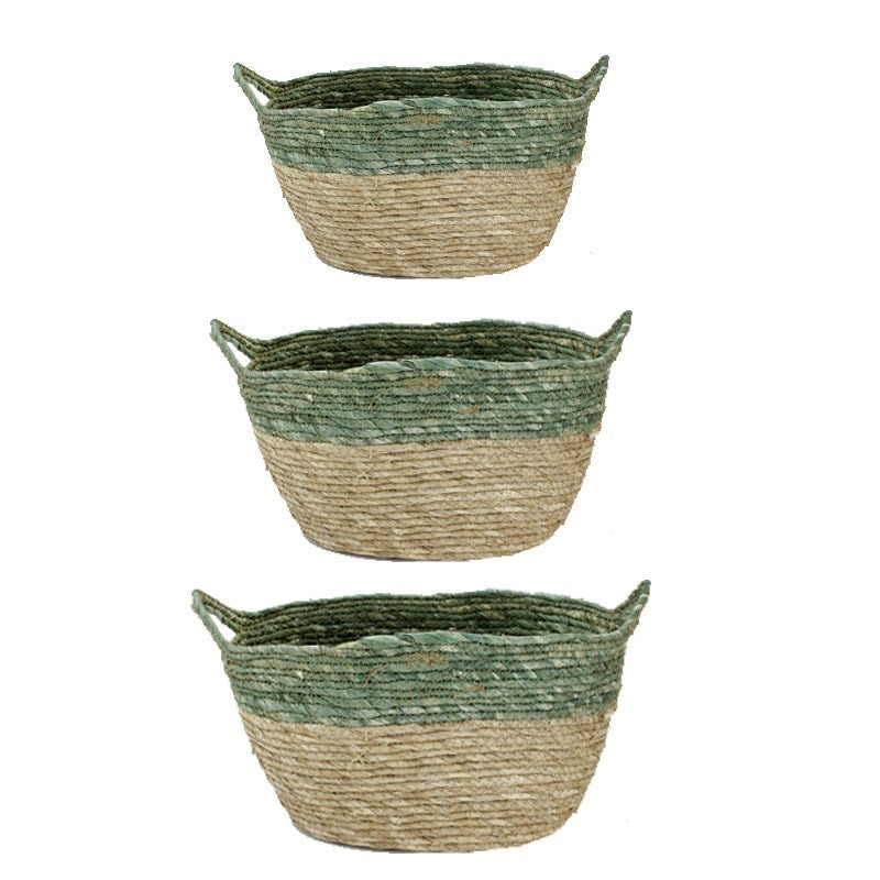 Green and tan oval baskets