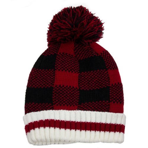 Buffalo Plaid toque with pom, striped