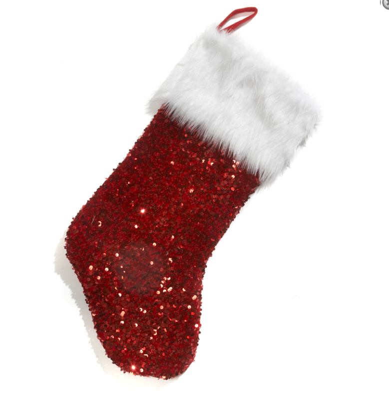 Red sequin and fur stocking