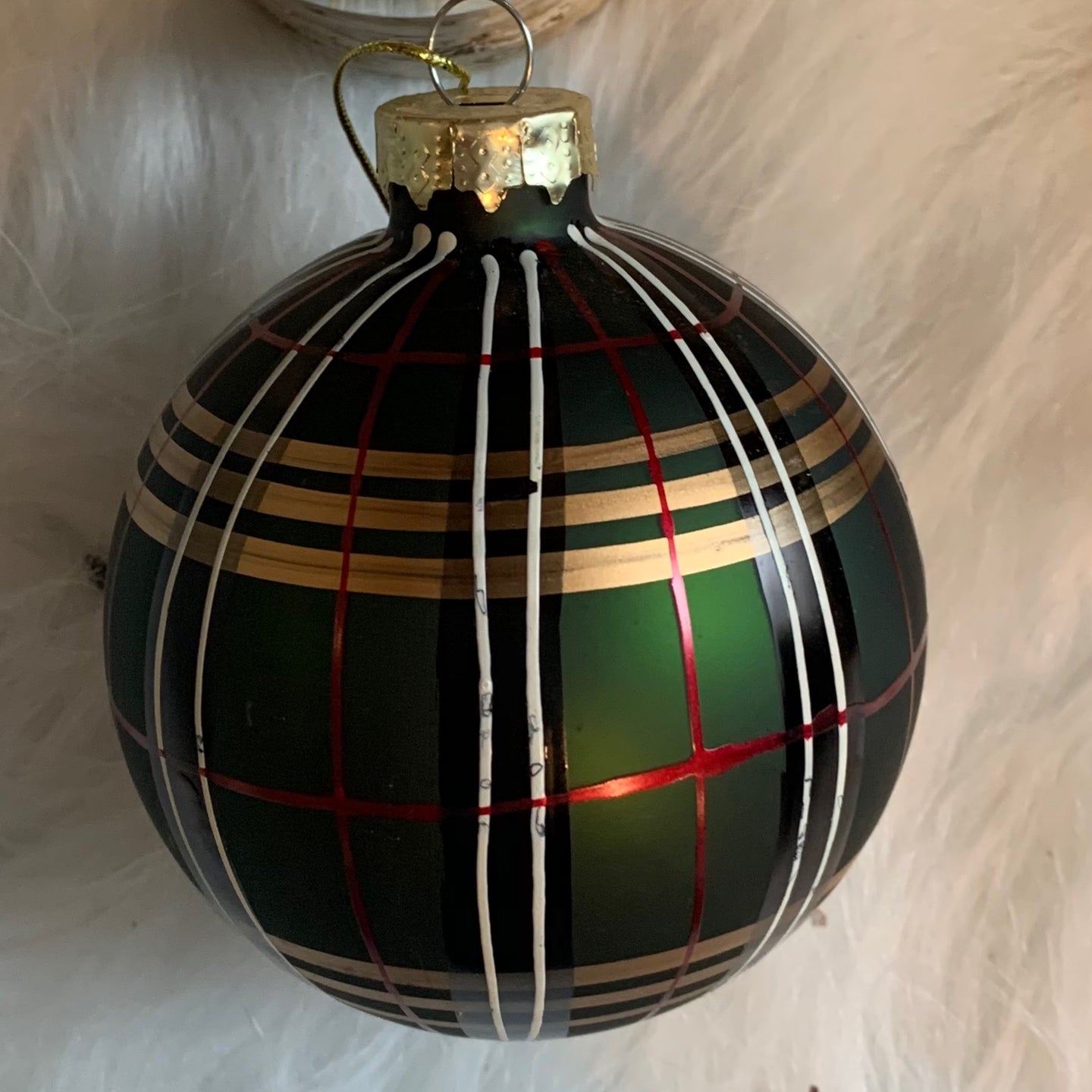 Tartan Green, White, Black, and Red Circle Ornament