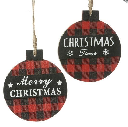 Buffalo plaid wooden ornament
