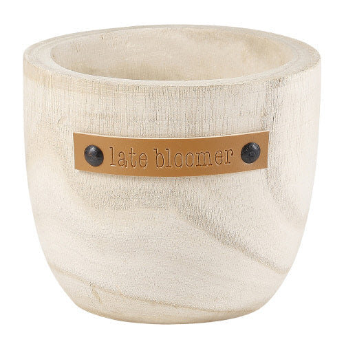 Late bloomer wooden bowl planter