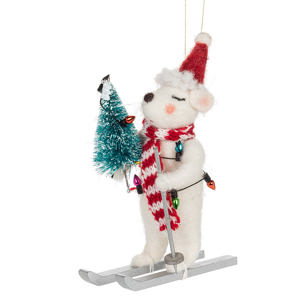 Skiing Polar Bear With Lights Ornament